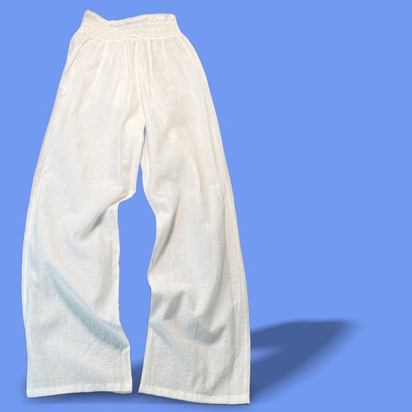 Rosa Cha Pants - Cotton Gauze Wide Leg White Pants Crinkle Coastal Beach